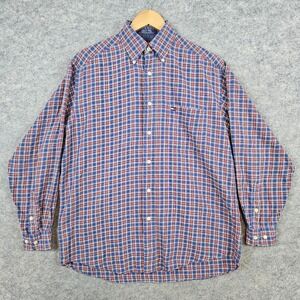 Tommy Hilfiger Men's Blue & Red Plaid Shirt Size S 100 Cotton Preppy SMUDGES‎